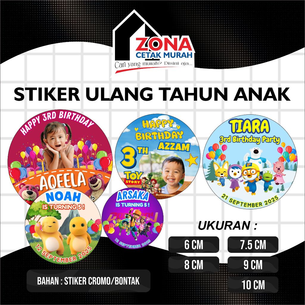 Stiker Ulang Tahun Anak Bulat / Free desain / Ukuran Custom / Stiker box ultah nasi kuning / tumpeng