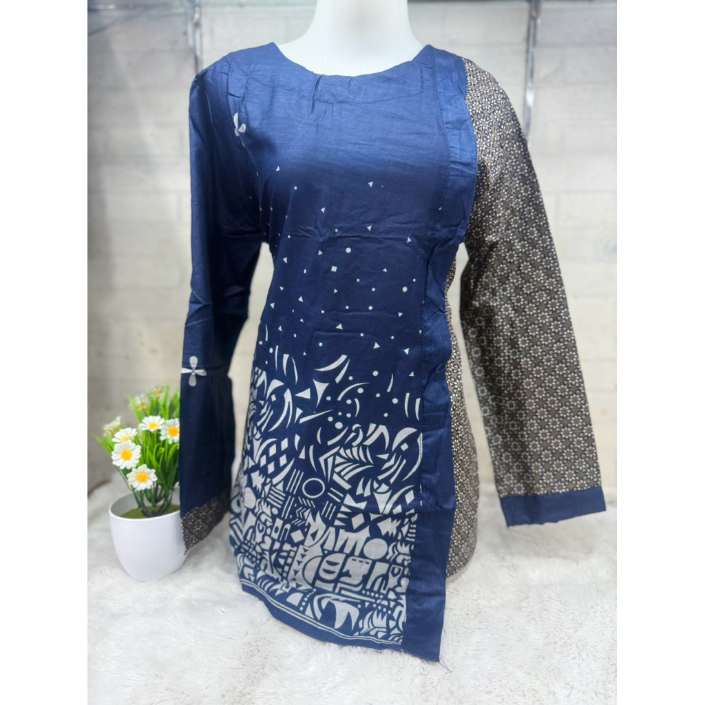 blus wanita kombinasi warna biru dongker / NAVI ,bahan katun prima premium || size lengkap