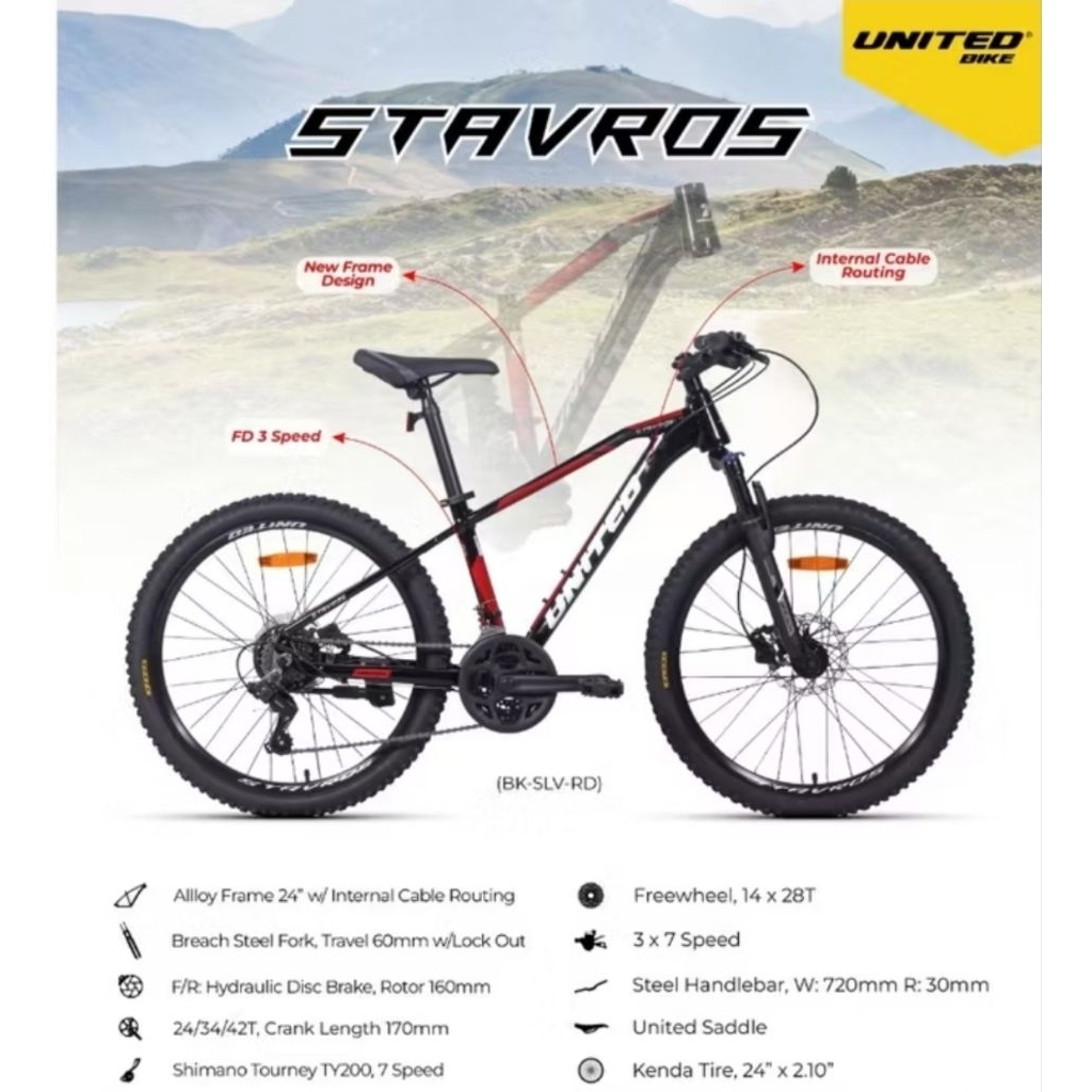 Sepeda MTB Sepeda Gunung Mountain Bike United Stavros 24 Inch