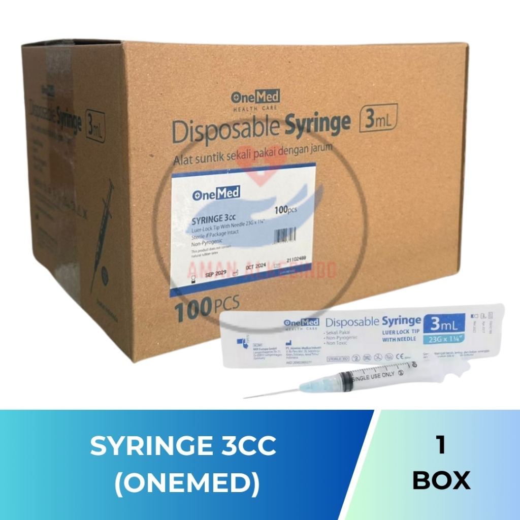 PER BOX - ONEMED Spuit 3cc Disposable Syringe 3ml Spoit Jarum Suntik 3 cc