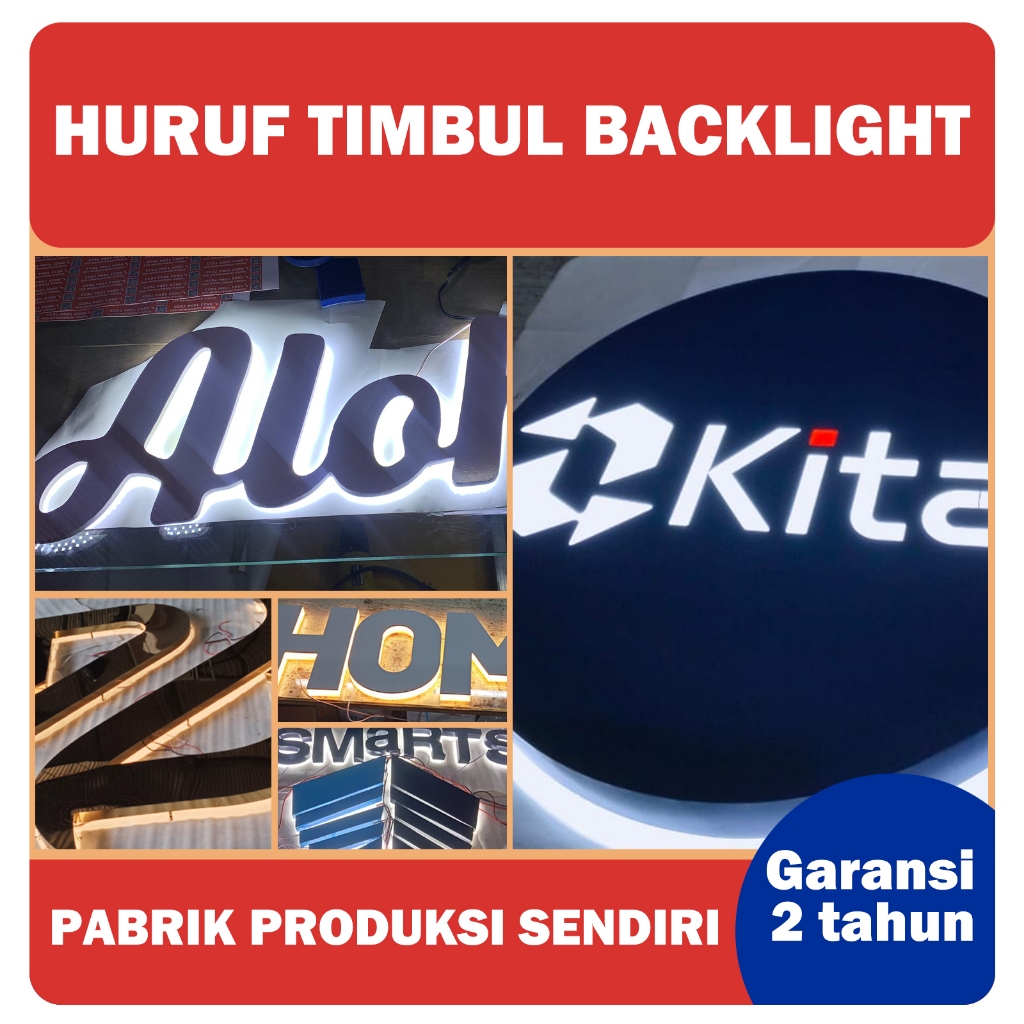Huruf Timbul Akrilik Stainless 3D Custom Backlight / Akrilik Huruf Nyala / Neonbox