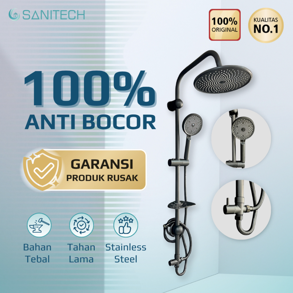 [Sanitech Id] Shower Tiang Set Shower Kamar Mandi Warna Hitam Elegan – Shower Kamar Mandi Modern