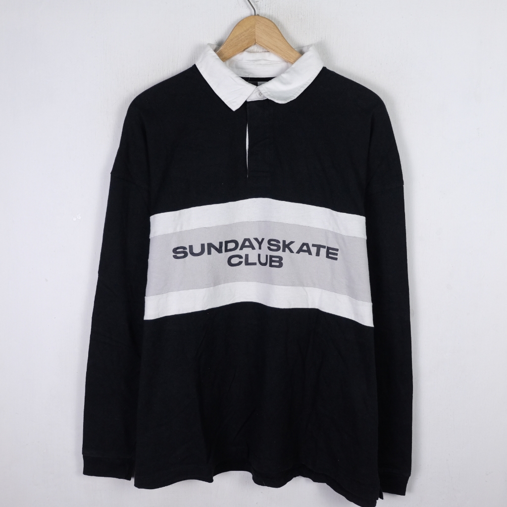 KAOS WEGO SUNDAY SKATE CLUB LONG SLEEVE RUGBY POLO SHIRT LS6 SIZE L ORIGINAL PRELOVED