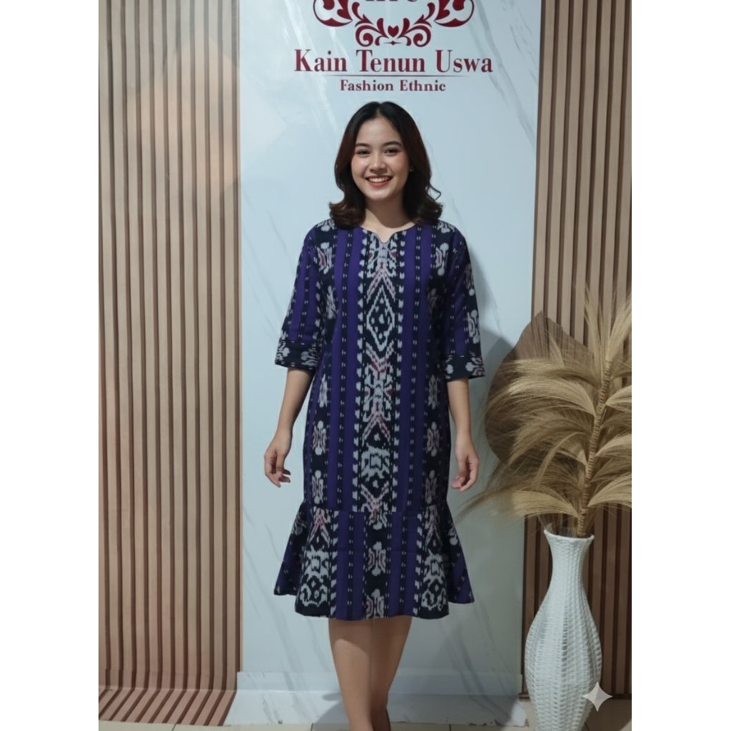 dress lilac duyung etnik saku kiri kanan