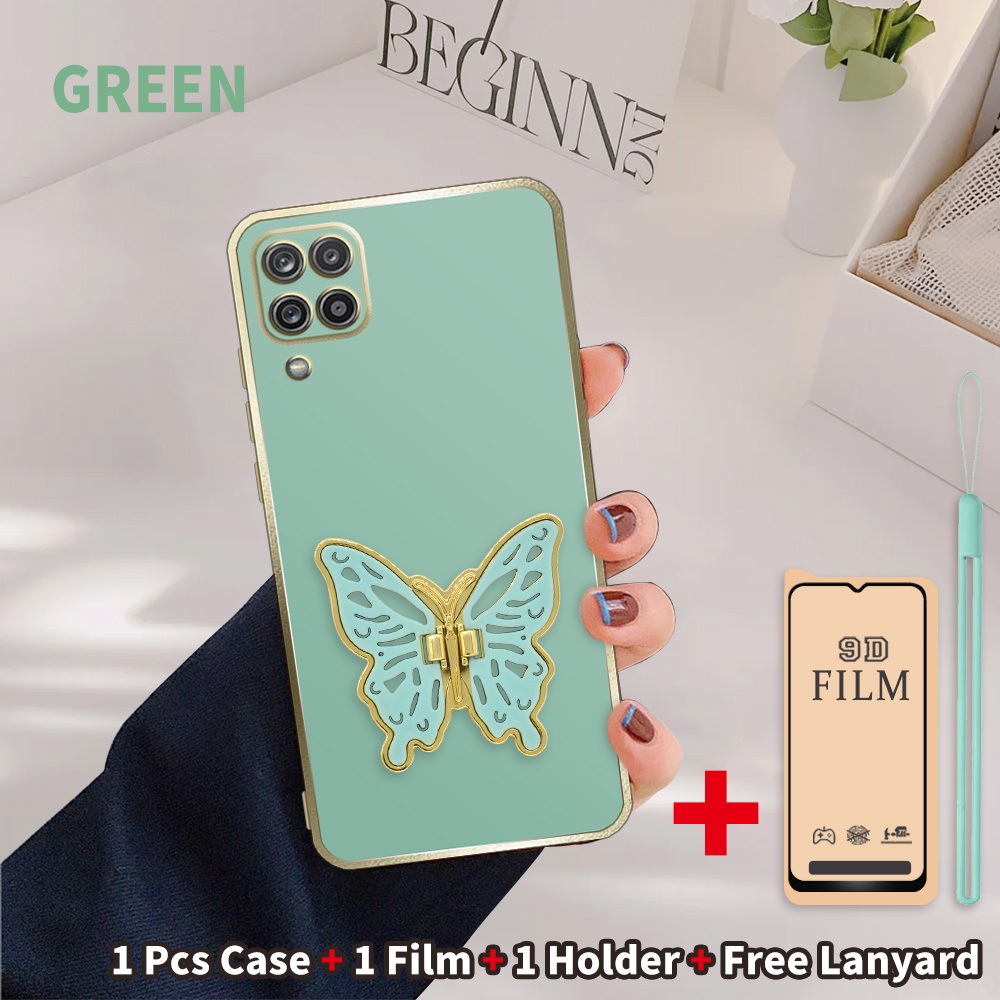 3 in 1 Soft Case Samsung A12 M12 With Butterfly Stand Holder Kupu Softcase Casing Premium dengan Pel