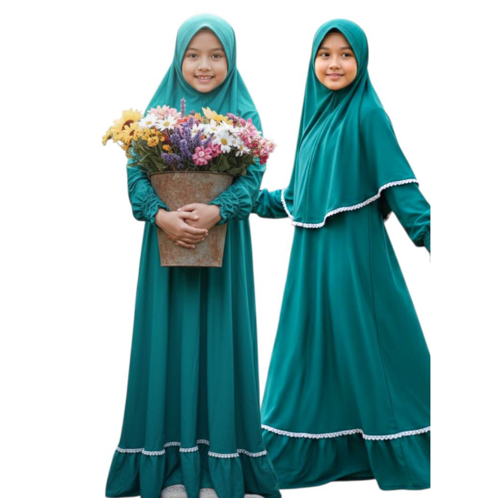 gamis anak tanggung 10-13 tahun bahan jersey zoya set jilbab