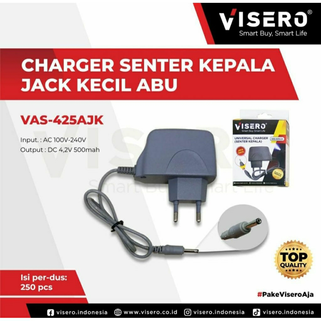 VISERO Charger Senter Kepala Jack DC Kecil VAS-425AJK