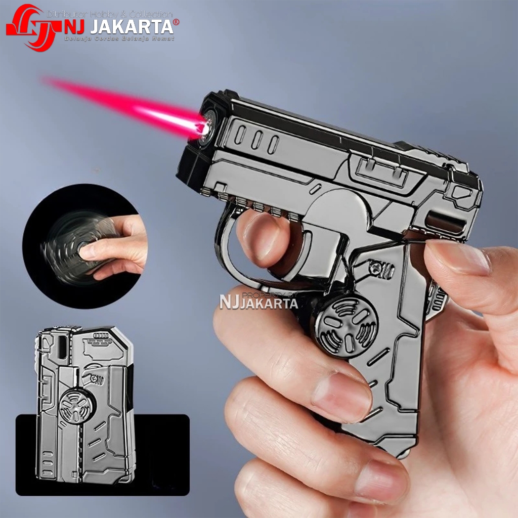 Korek api spinner model pistol mini bisa di putar spin bara merah gas lighter unik fidget toys
