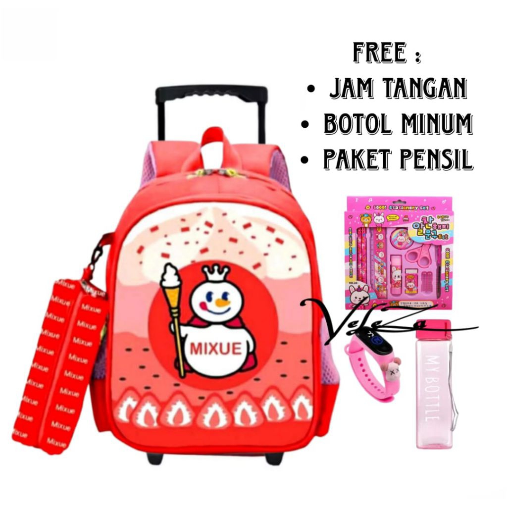Tas ransel troli anak mixue tas sekolah TK SD anak perempuan tas troli anak tas anak