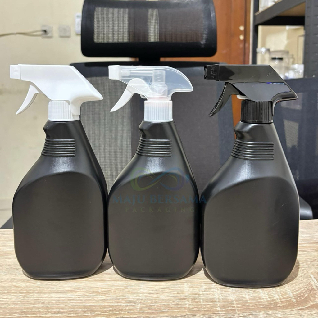 Botol Kispray 500ml Hitam Tutup Trigger Kispray Neck 28 / Botol Kispray 500ml Gepeng / Botol Kispray