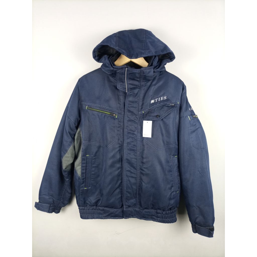 Jaket Racing Heat Assist Double Flap Kanvas Puffer Tebal Berhodie_Jaket Motor_Navy_Size LL/XL