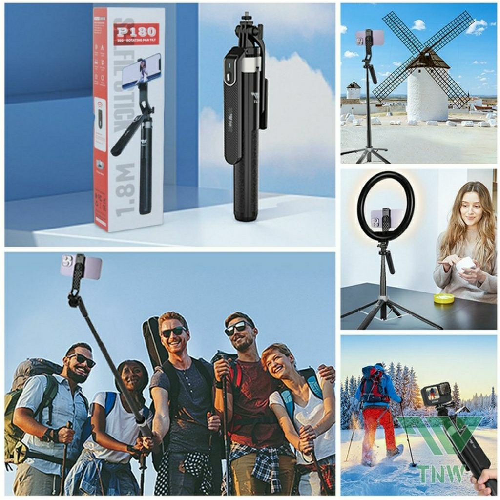 P180 Tongsis Tripod 180cm Bluetooth Selfie Stick Remote Tripod HP Baut 1/4 Tongsis untuk Gopro Kamer