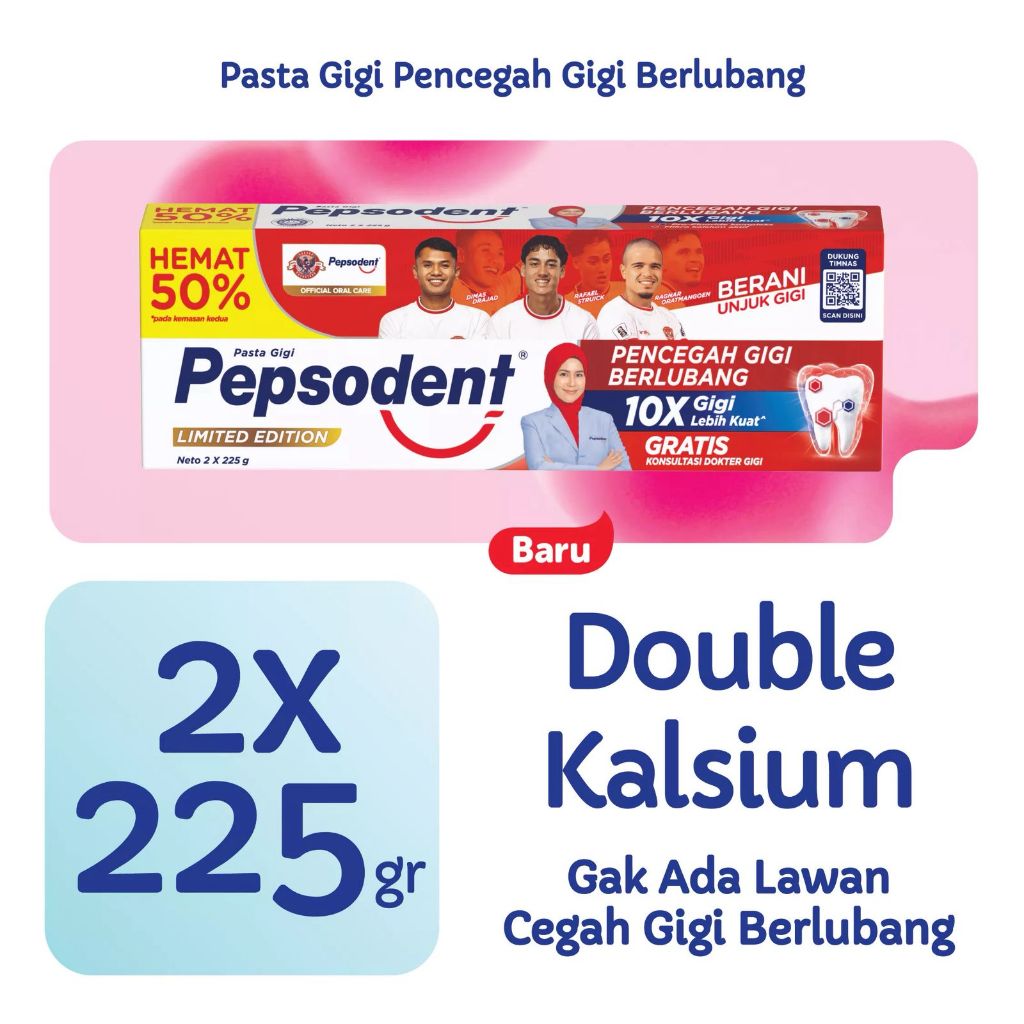 Pepsodent Pasta Gigi White 225gr Twin Pack Odol isi 2 pcs