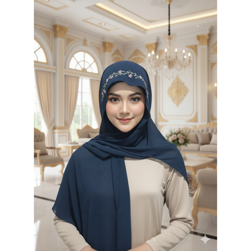 Hijab Malay Pashmina Pamela Bordir Payet Cerutty Ovale