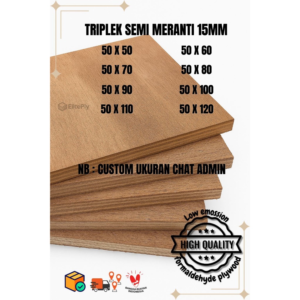 Triplek custom semi meranti 15mm plywood multiplek halus 2 sisi lebar 50 cm