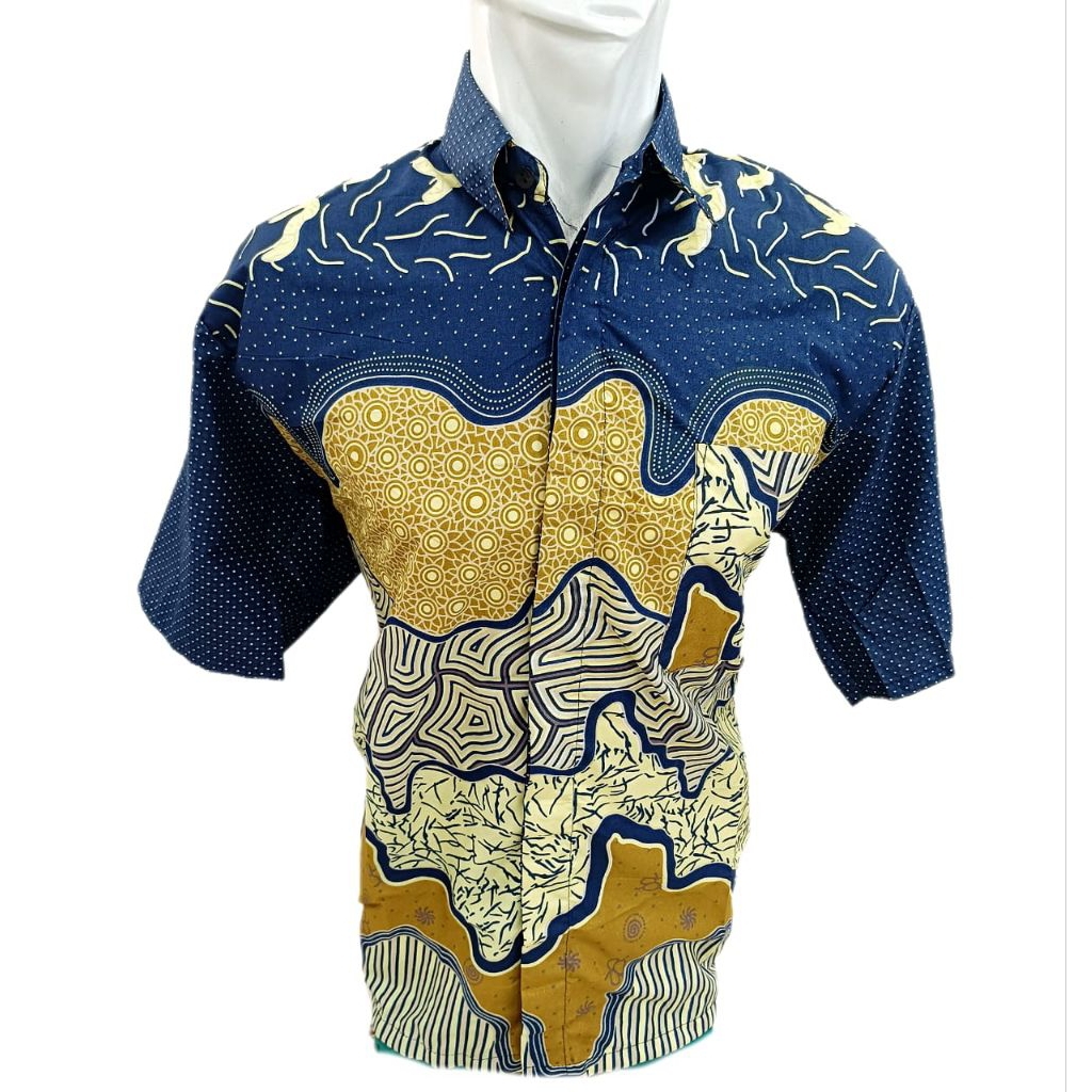 Batik Pria Motif Biru Kuning