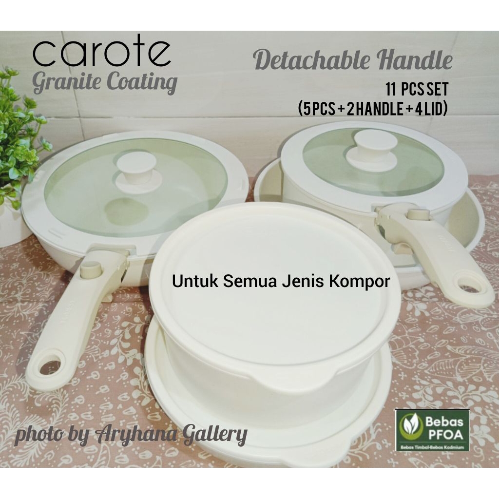 Original by Carote. CAROTE White Granite Coating 11 pcs per set  Peralatan Masak Dengan Gagang Lepas