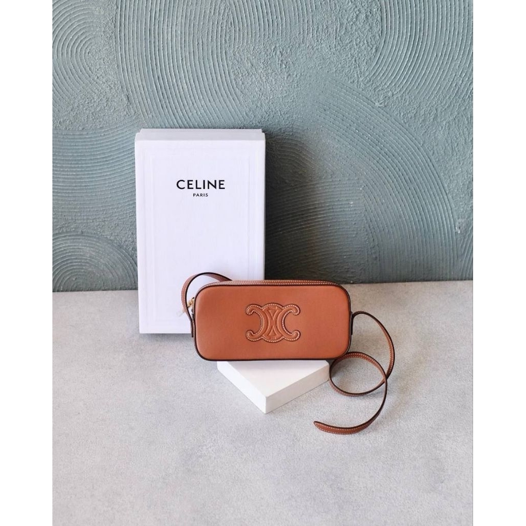 Celine Mini Camera Shoulder Bag in Tan Leather
