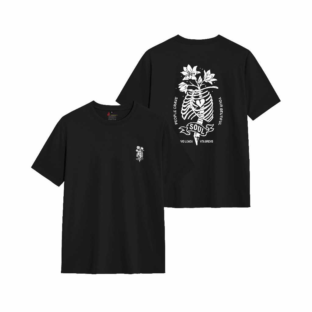 ARBAH T-shirt Atasan Kaos Tengkorak Mawar Rose Depan Belakang / Baju Kaos Distro Pria Dewasa Terbaru