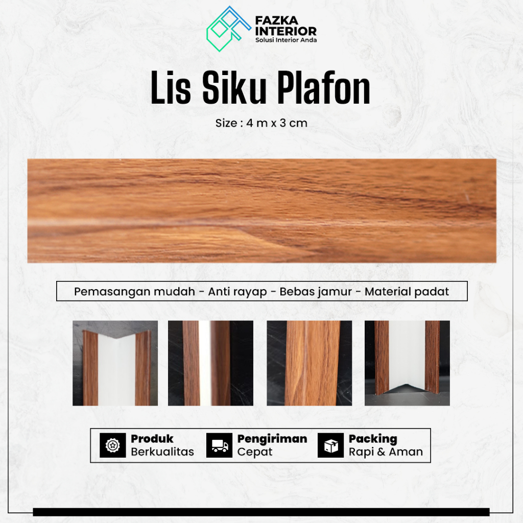 Lis Siku Plafon Dekorasi Rumah Ukuran 4m x 3cm Motif Estetik Bahan Kayu Minimalis Sudut Dinding