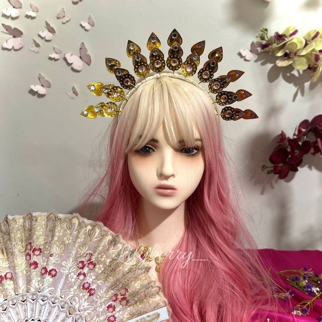 Bando Mahkota Kipas Bugis Emas untuk Tari Tradisional Adat Sulawesi | Hiasan Kepala Dewasa & Anak | 