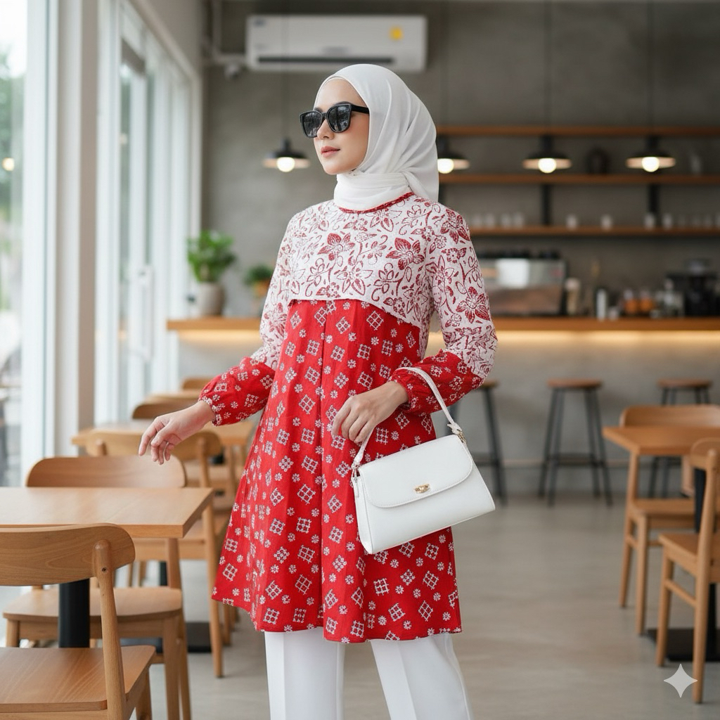 Shanaya Batik Edisi Kemerdekaan Tunik Batik Merah Putih Seling batik Cap Batik Solo Atasan Batik Mod