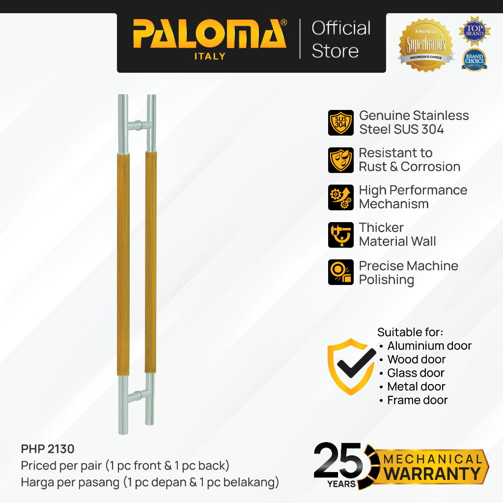 PALOMA PHP 2130 Gagang Tarikan Pintu Door Pull Handle Stainlesss Steel SUS 304 SUS304 Chrome Krom Si