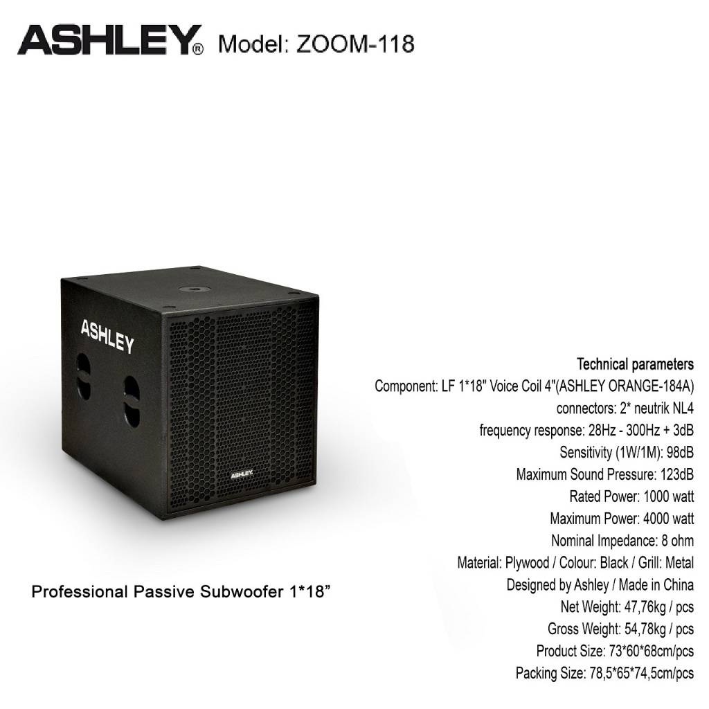 SubWoofer Pasif 18 Inch Ashley Zoom118 Zoom 118 Original New