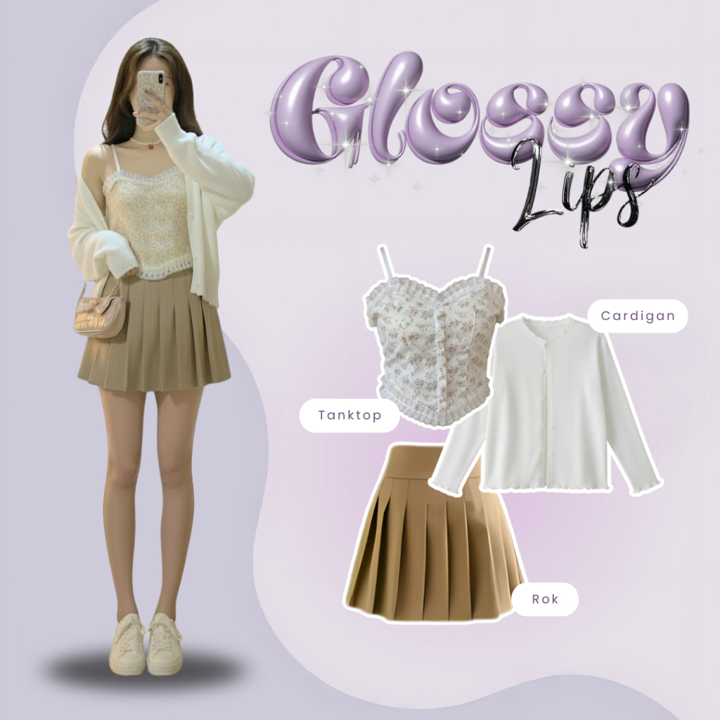 One Set Rok Wanita Korean Style (Rok + Tanktop + Cardigan) OOTD Outfit 3in1 - KN26