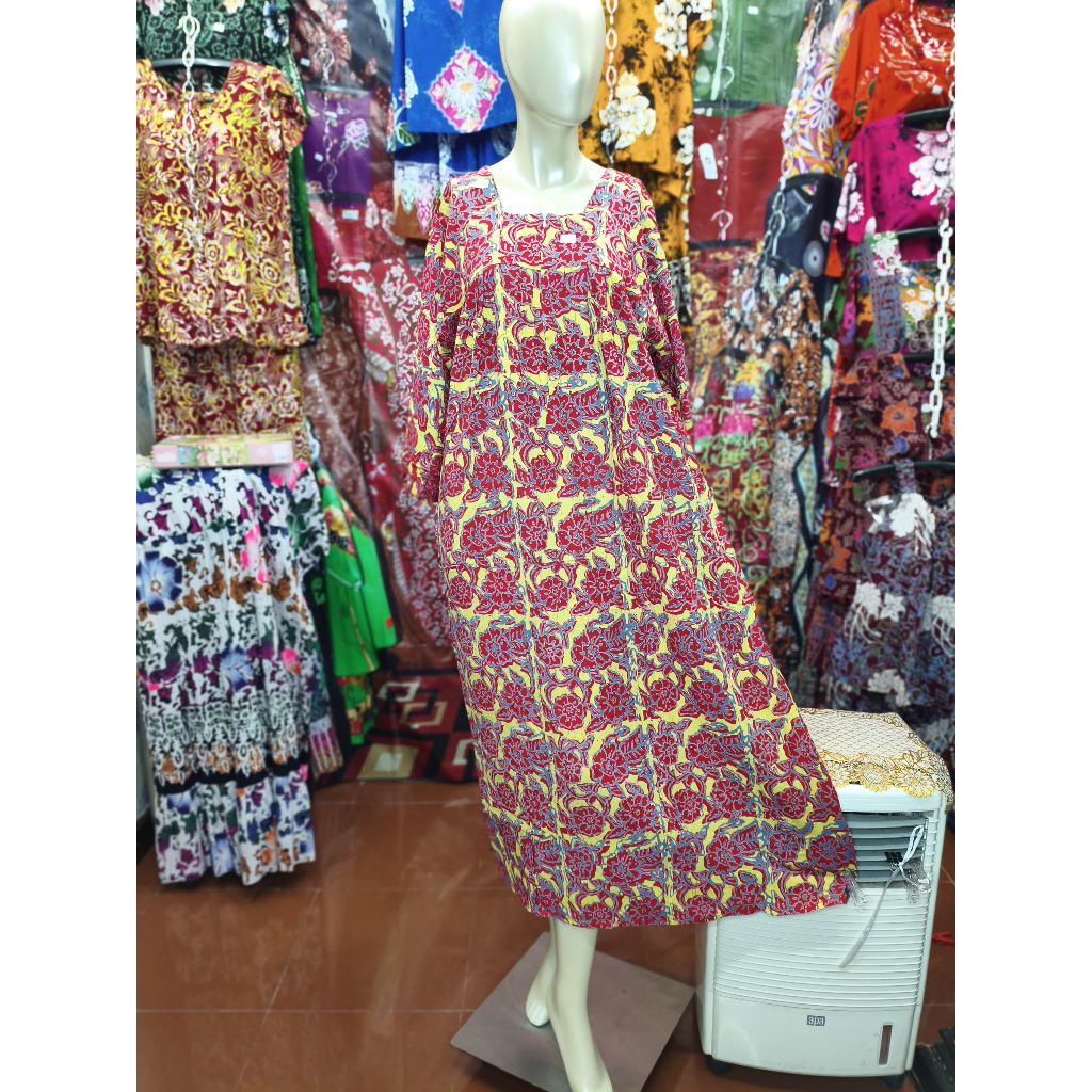 Daster Lie Ing Longdress Jumbo Batik Cetak Premium Resleting Lengan 3/4 Sikak LD 130 cm Busui Bumil 