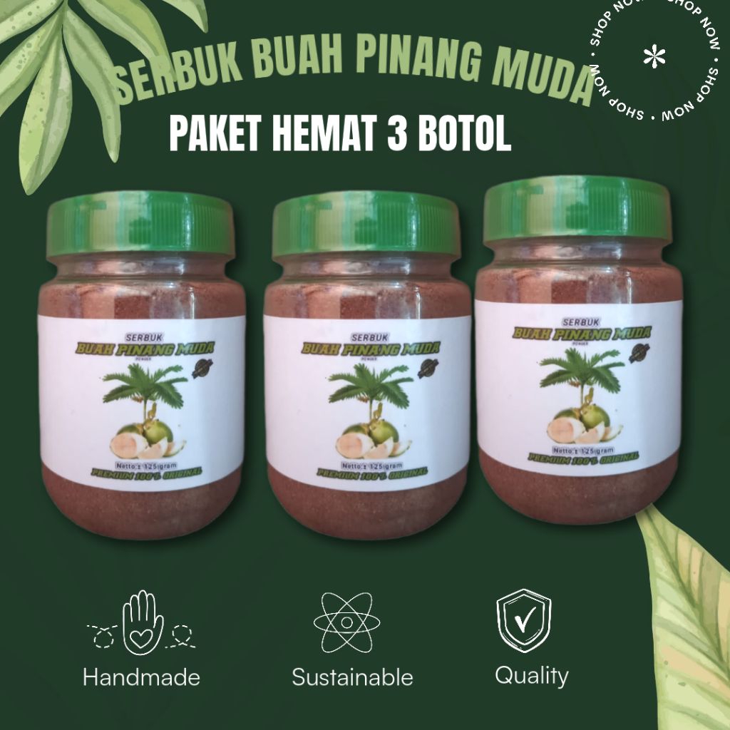 PROMO PAKET HEMAT 3 BOTOL SERBUK BUAH PINANG MUDA 100% asli original penambah setamina pria