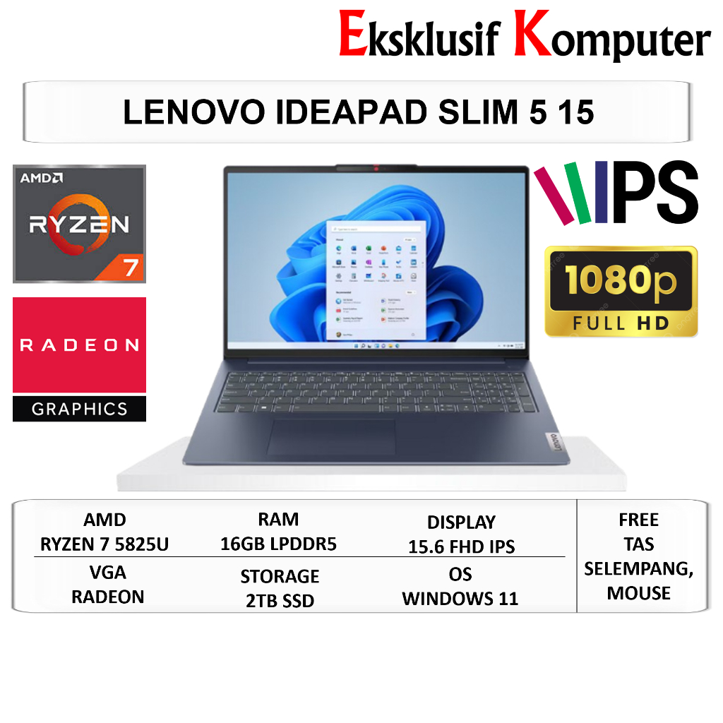 Lenovo Ideapad Slim 5 15 Amd Ryzen 7 5825U 16GB 1TB SSD 15" FHD IPS Windows 11 Home