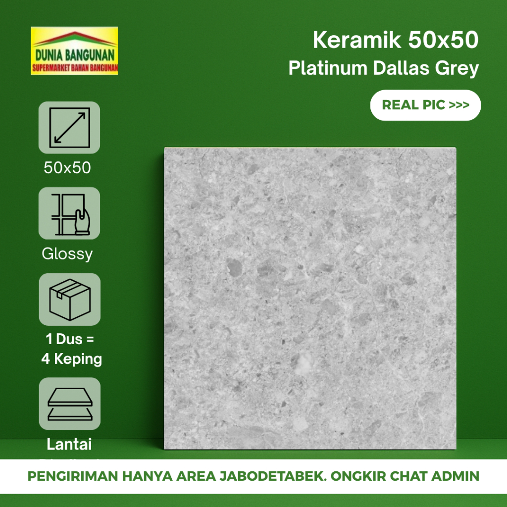 Keramik Lantai Glossy Marble Abu Platinum Dallas Grey 50x50