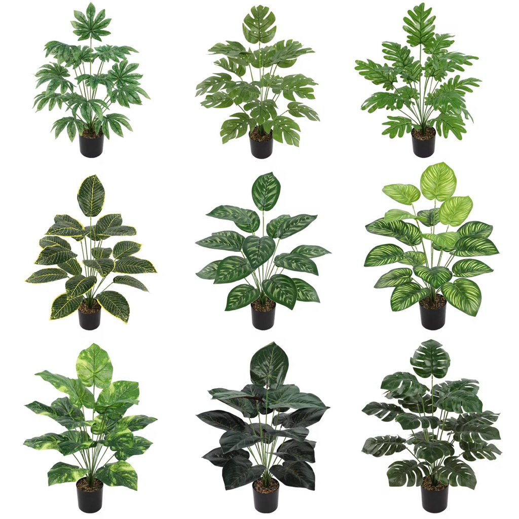 TANPA POT Tanaman hias keladi cabang 18 artificial /pisang /palem/tanduk rusa