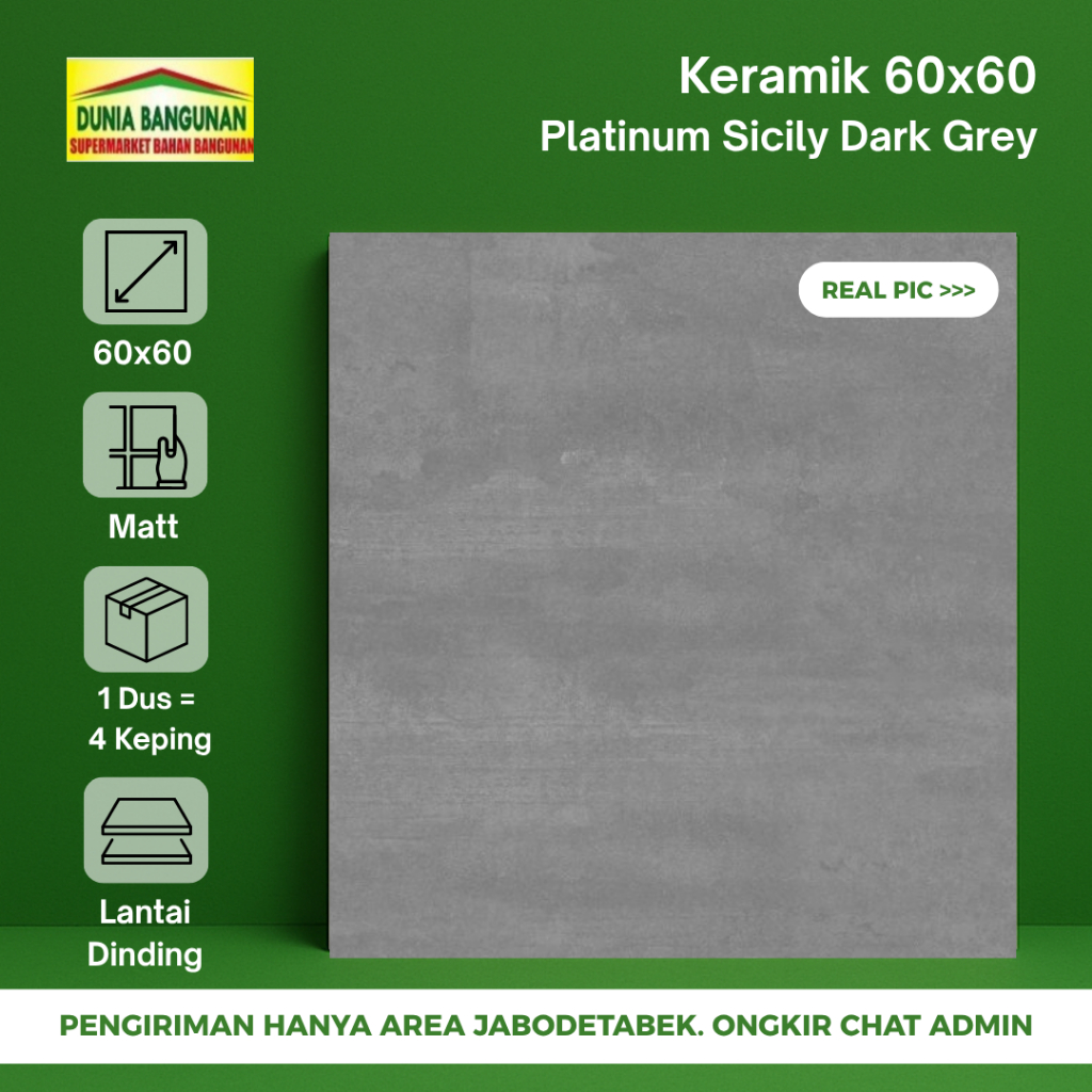 Keramik 60x60 Lantai Platinum Sicily Dark Grey Keramik Lantai Abu Matt/Keset