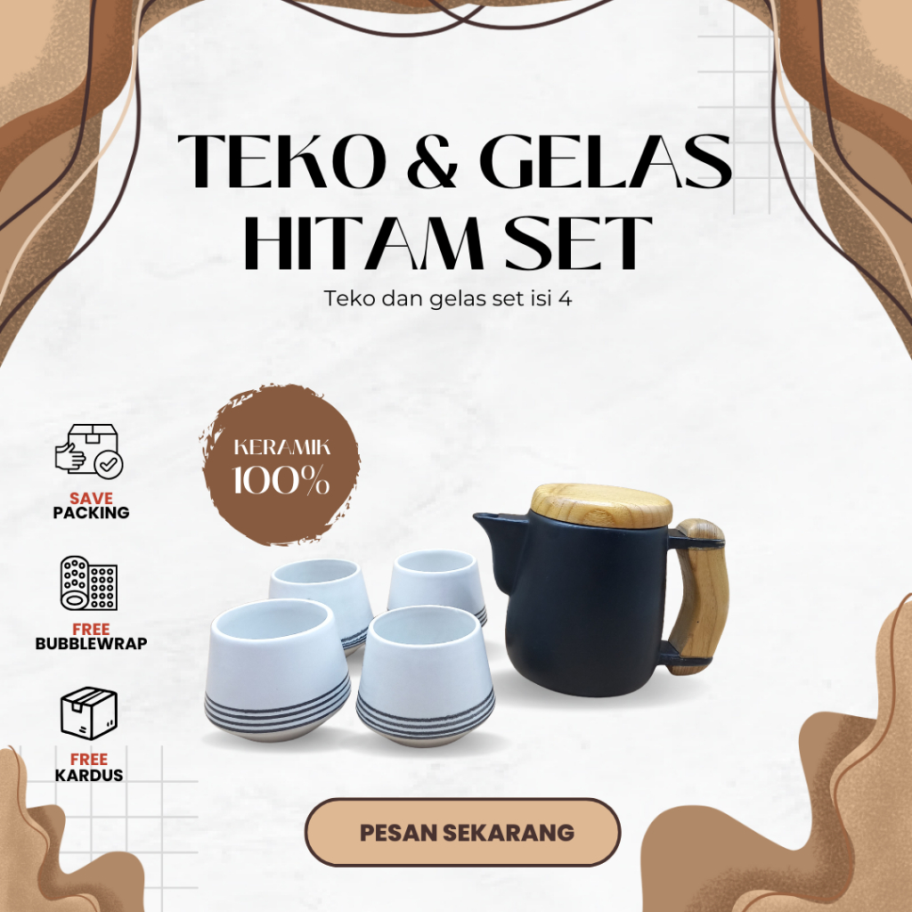 Set Teko Gelas Hitam Elegan – Keramik Premium Estetik 100% premium