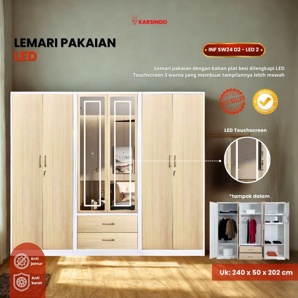 [KARSINDO] Lemari Pakaian Besi Jumbo I Lemari LED I Karsindo Lemari Pakaian Besi 6 Pintu I Lemari Pa