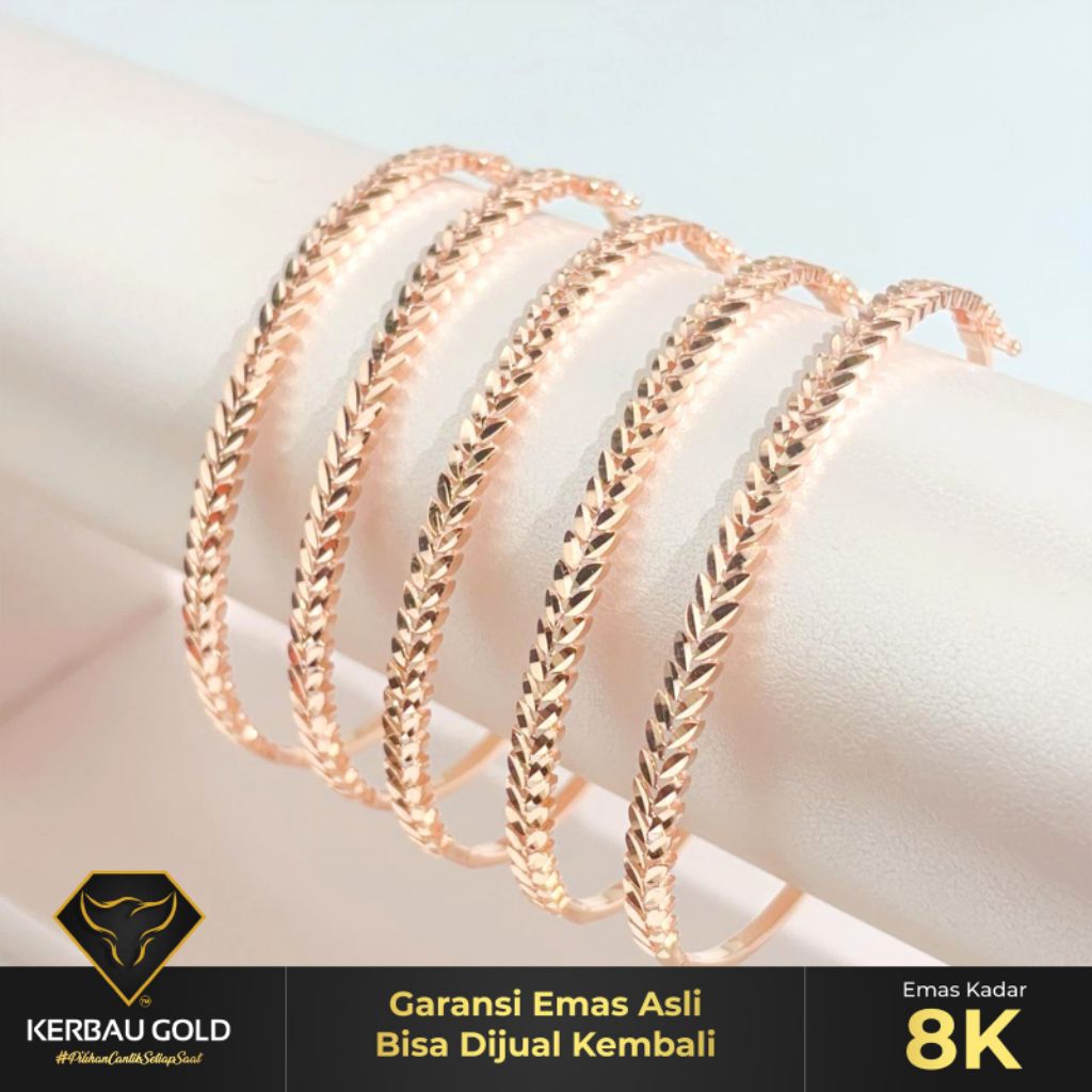 [Kerbau Gold] Gelang Emas Daun 8K - Emas Asli