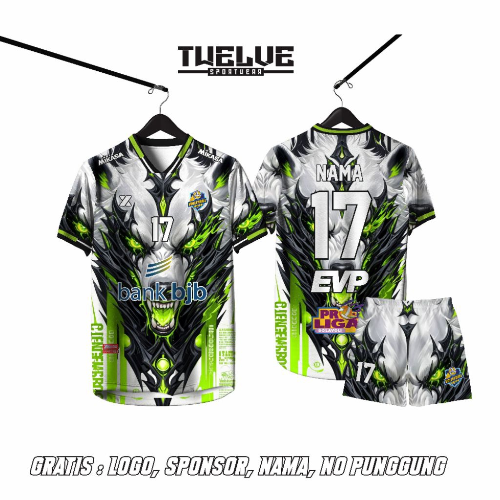 Jersey Volly/ Baju Voli full printing free desain Nama Nomor Sponsor dan Logo