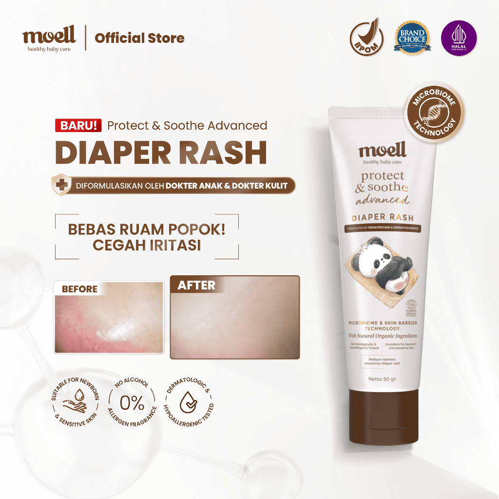 [BARU!] Moell Diaper Rash Advanced 50gr - Krim Popok Redakan dan Cegah Ruam Popok - Bebas Ruam Nyama