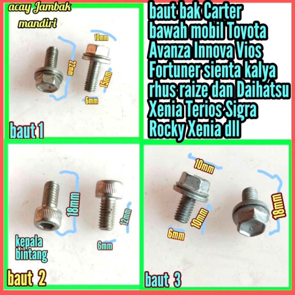 baut bak Carter bawah baut 10 mobil Toyota dan Daihatsu original