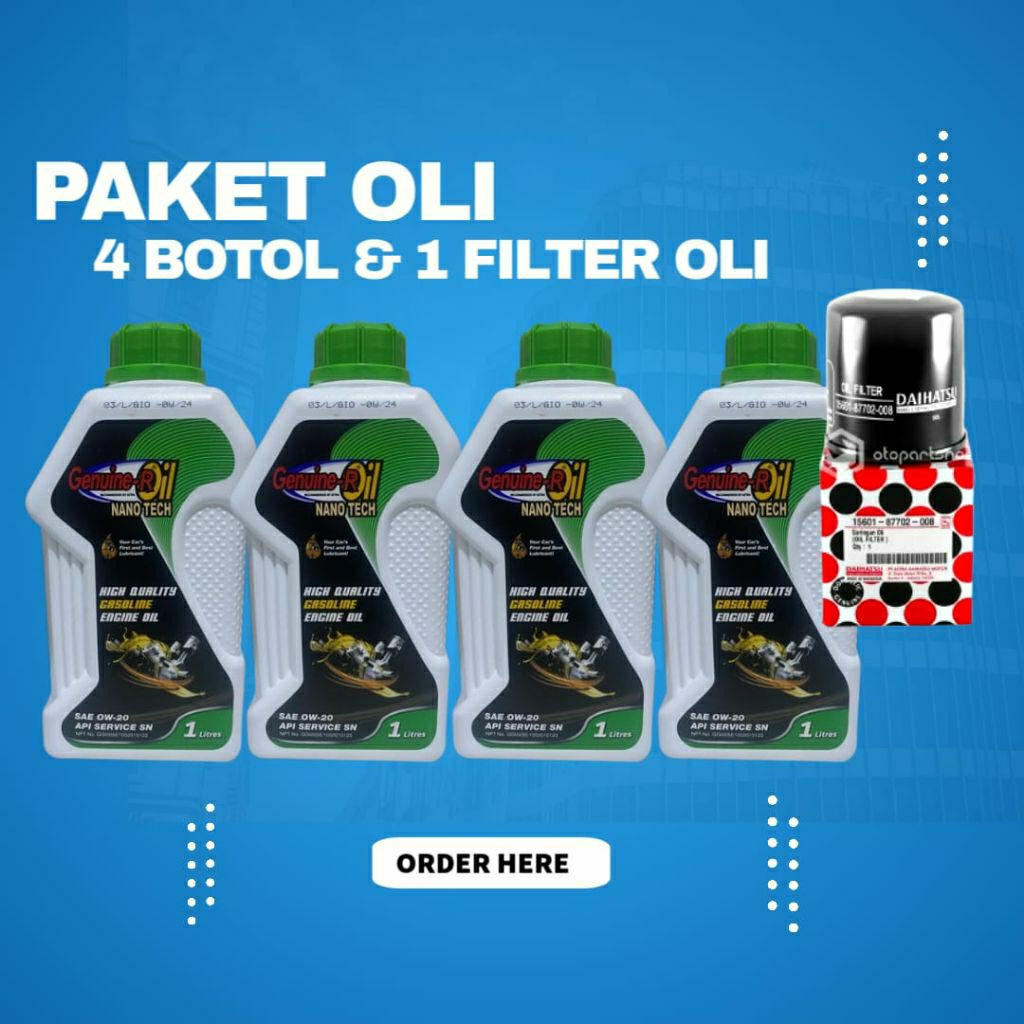 Paket Oli Daihatsu 0W-20 4Liter + 1 Filter Oli