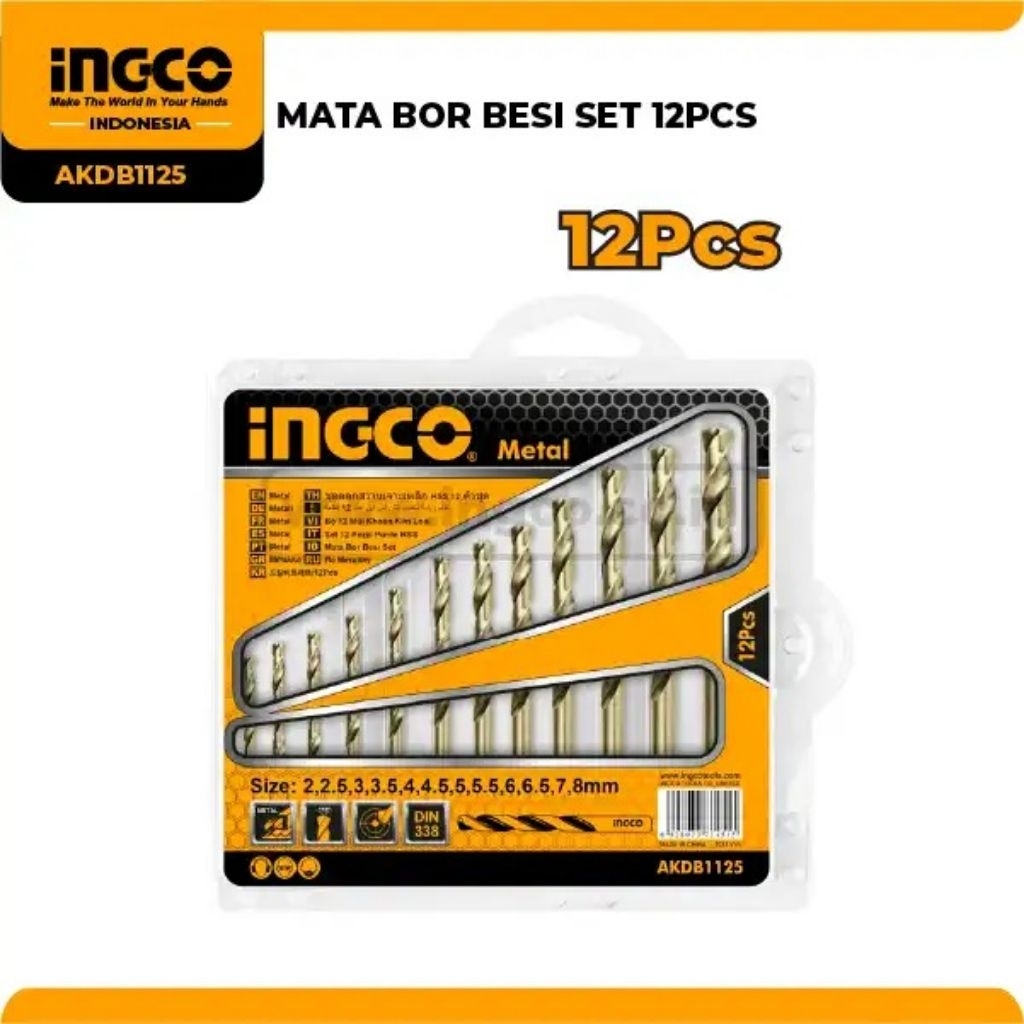 MATA BOR BESI 2 - 8MM SET 12 PCS INGCO AKDB1125 LOGAM HSS