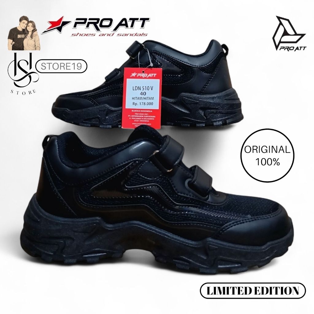 SEPATU ANAK SEKOLAH (PRO ATT) ️ Pria/Wanita MODEL PEREKAT FULL HITAM [ LDN 510 V ] Bahan Kulit Sinte