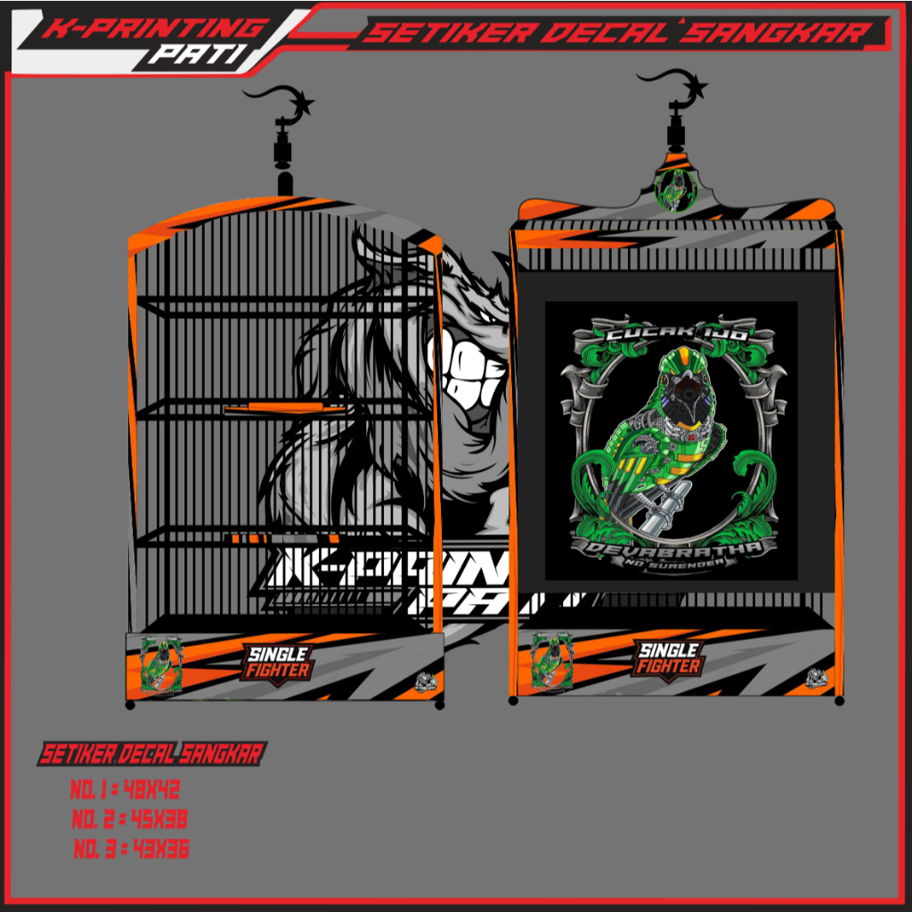 Stiker Decal SINGLE FIGHTER SANGKAR BURUNG sangkar burung kotak/koper burung cucak ijo dll