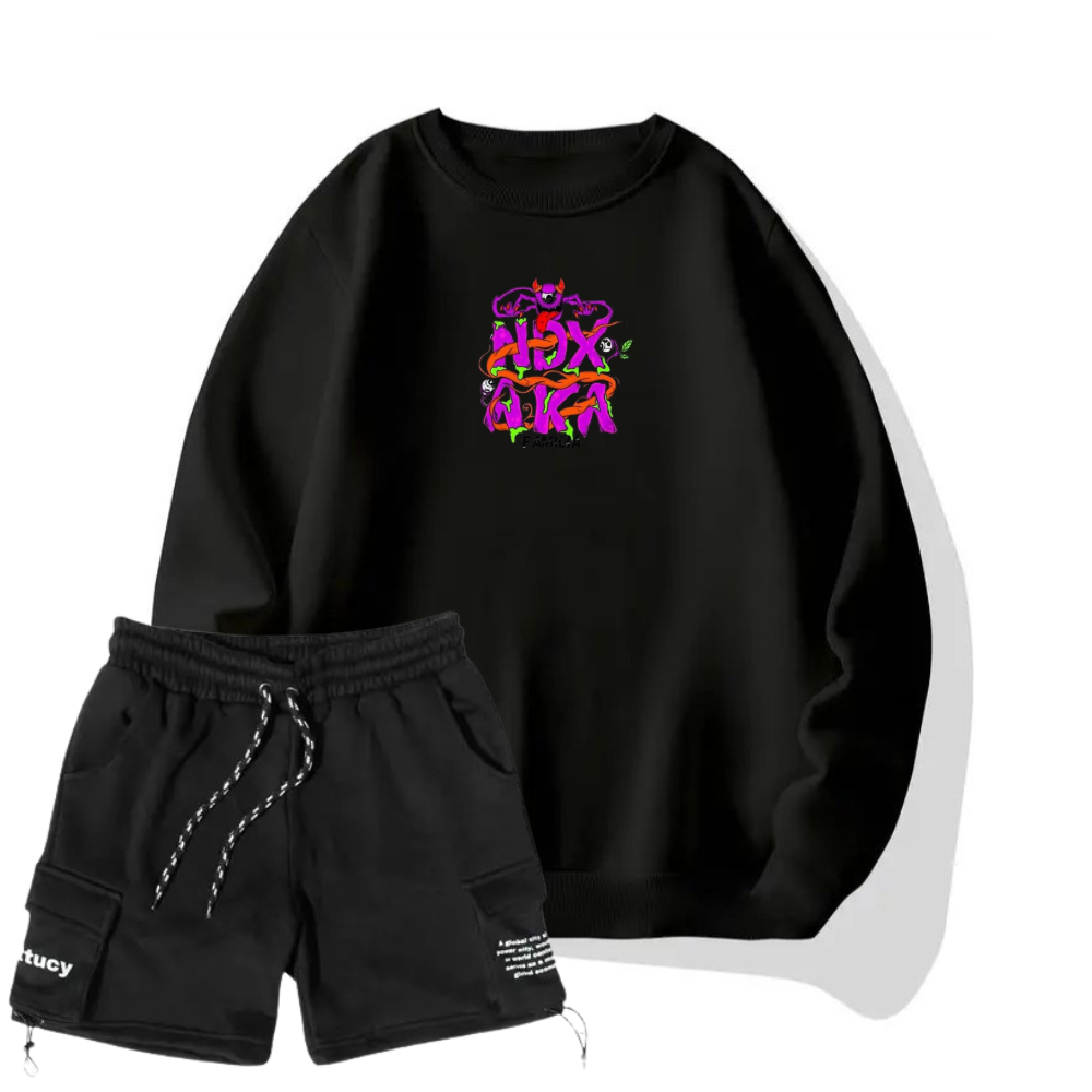 Stelan Oneset Crewneck Switer Dan Celana Pendek Cargo Pria Wanita Distro Setelan Sweater Oblong Logo