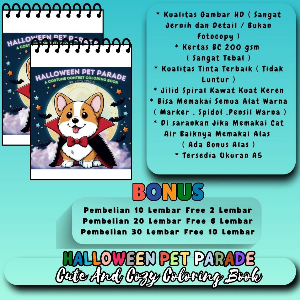 HALLOWEEN PET PARADE Buku Mewarnai Murah Tema Bagus Keren A Costume Contest Coloring Book Premium Ke