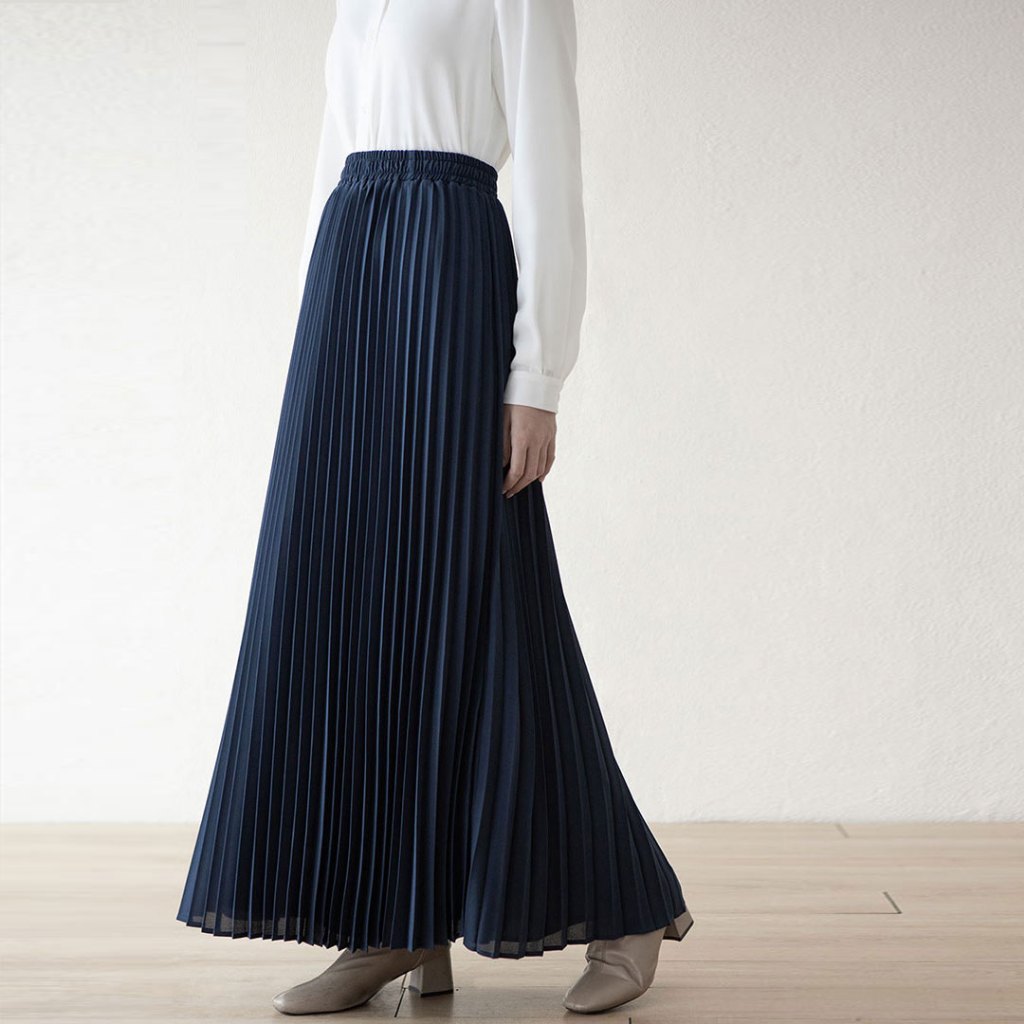 Reska Skirt by Aska Label - Rok wanita pleats rok plisket pinggang full karet warna abu tua dark gre