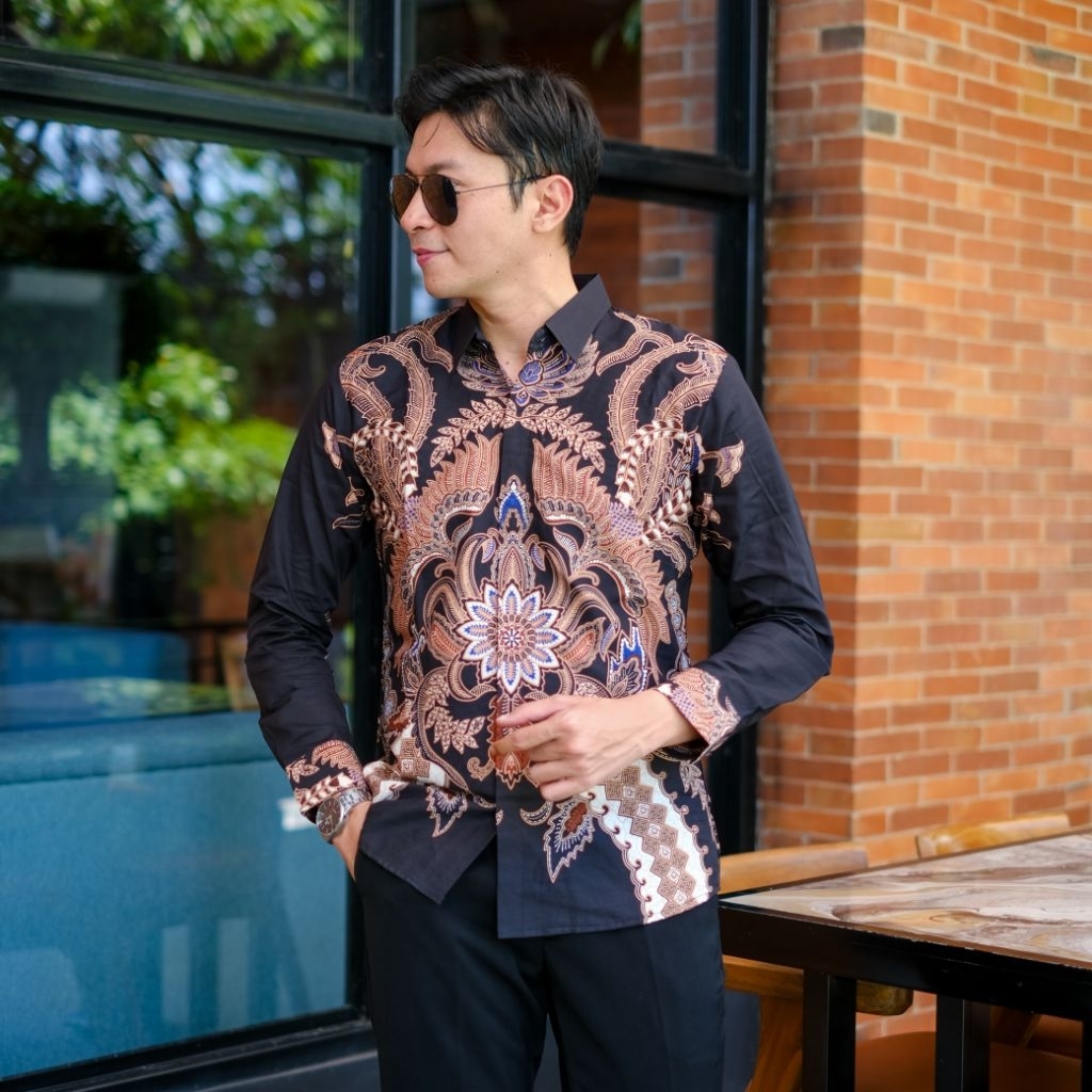 batit ARS motif KRISNA MUKTI batik hitam pria Kemeja batik pria SLIMFIT lengan panjang pendek bahan 