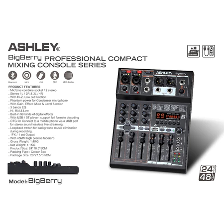 MIXER 4 Channel New Big Berry Ashley 2 Stereo ORIGINAL Ashley